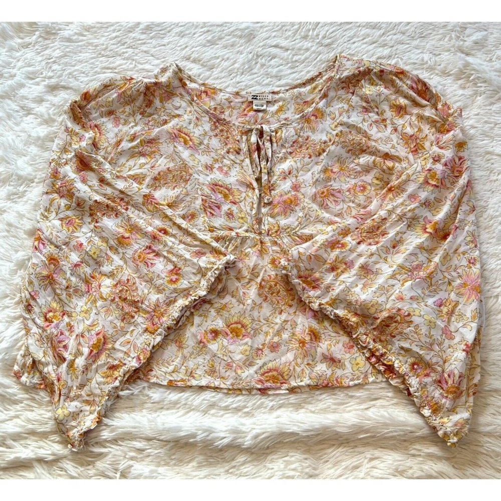 Billa Bong Womens Crop Top Small Yellow Modal Blend Flare Sleeves Boho 15677